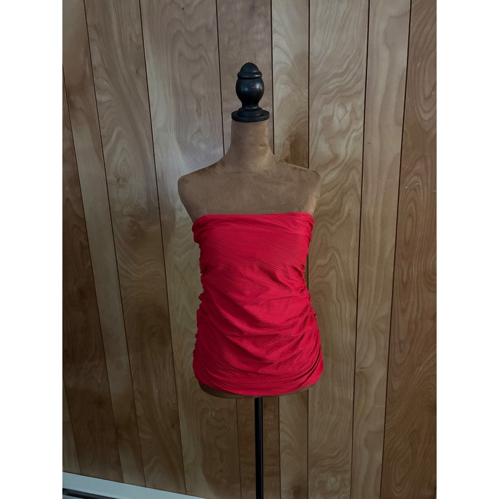Helen Jon Red Ruched Strapless Tankini Swim Top‎ Textured Chevron Size Medium